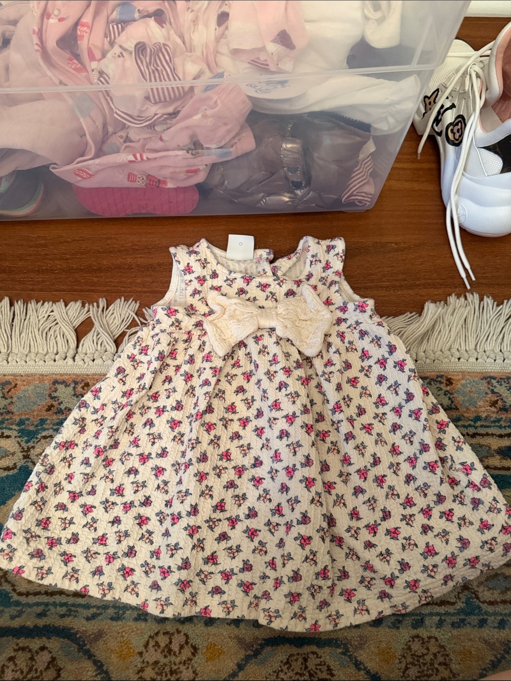 Zara Cream Floral Baby Dress with Bow